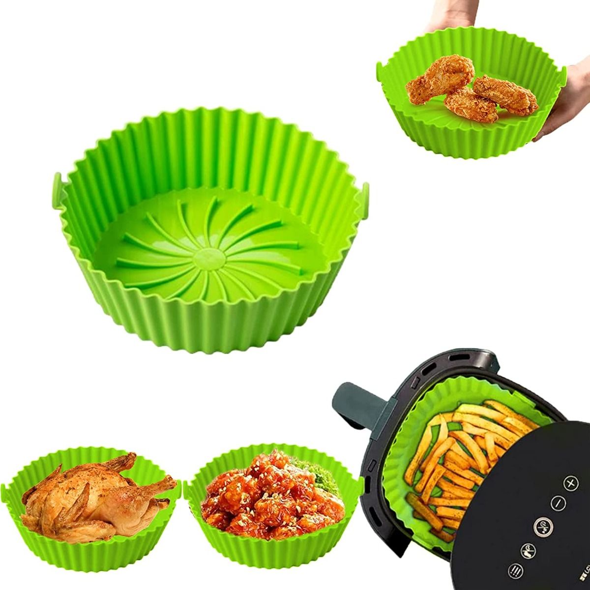 5 pz Cestino in silicone per friggitrici ad aria riutilizzabile e antiaderente adatto per forno forno a microonde cottura a vapore - immagine 3